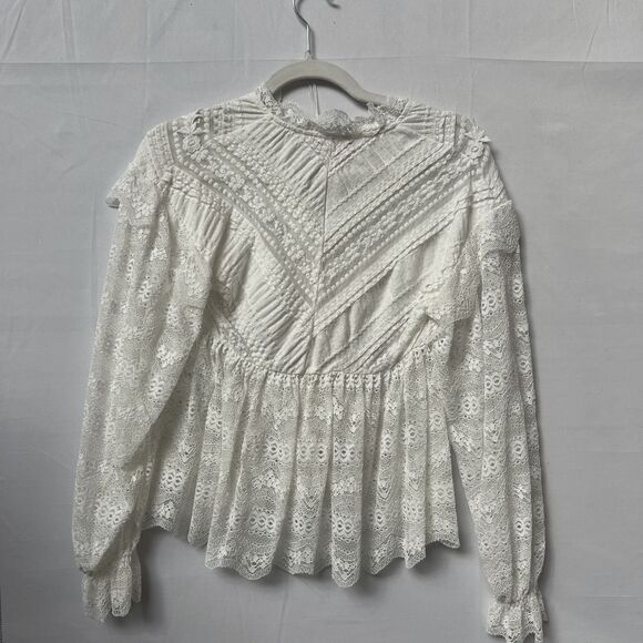 Vivenne Tam Cream Off White Lace Crochet Sheer Romantic Blouse XS - Picture 4 of 12